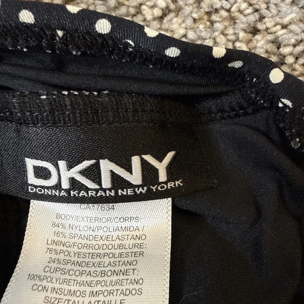DKNY One Piece Swimsuit Ruched‎ Sides Slimming V Neck Polkadot Black 10 - Picture 4 of 6